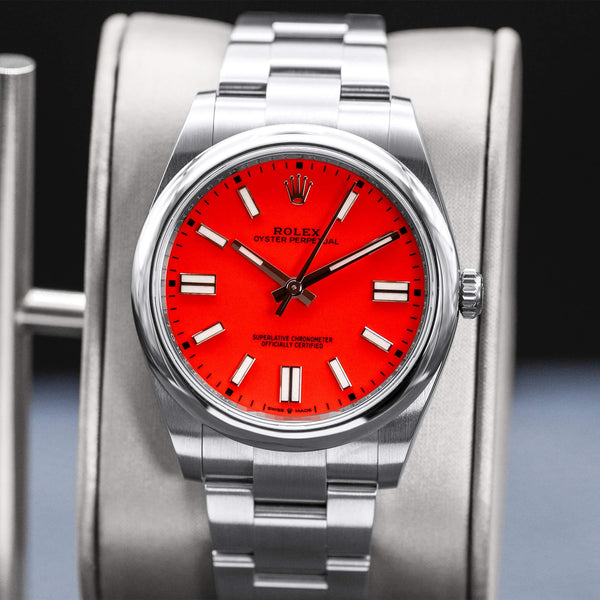 Rolex Oyster Perpetual 124300 Coral Red Dial Discontinued 41mm Box & Papers