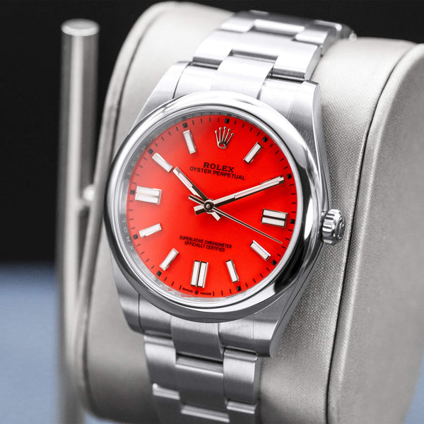 Rolex Oyster Perpetual 124300 Coral Red Dial Discontinued 41mm Box & Papers