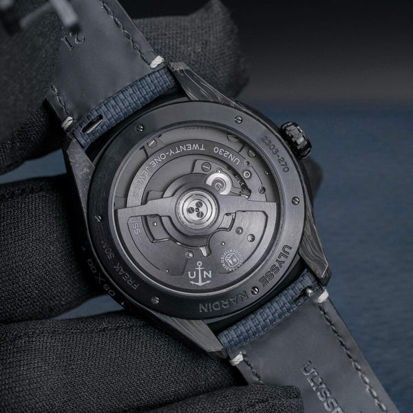 Caseback of Ulysse Nardin Freak X Carbon 2303-270/CARB showing movement