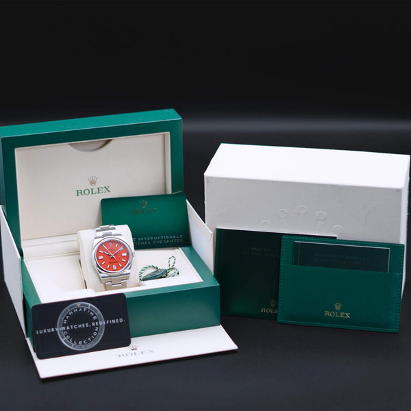 Rolex Oyster Perpetual 124300 Coral Red Dial Discontinued 41mm Box & Papers