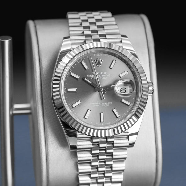 Slight angled view of Rolex Datejust 126334 “Rhodium” Dial