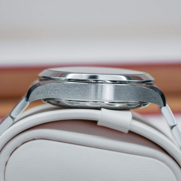 Opposite side view of Omega Seamaster Aqua Terra Blue Teak Dial 