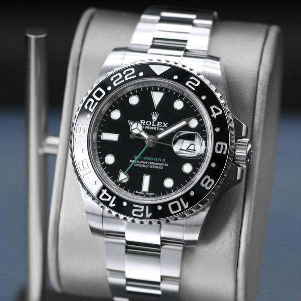 Slight angled view showing crown on Rolex GMT-Master II 40mm 2019 