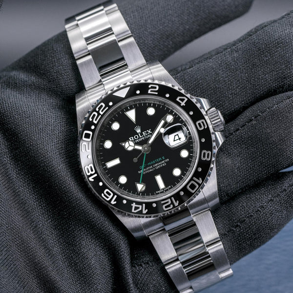 Front view of Rolex GMT-Master II 40mm 2019 in gloved hand