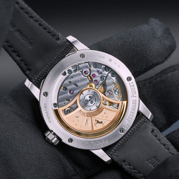 Caseback of Audemars Piguet Code 11.59 15210CR Grey Dial showing movement