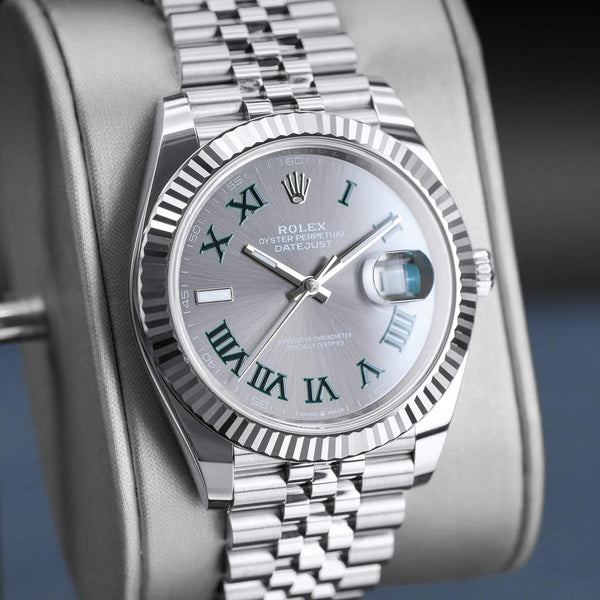 Angled view with reflection of Rolex Datejust Wimbledon 126334 Slate Dial 