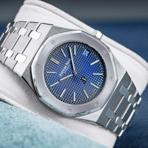 Front view of Audemars Piguet Royal Oak 15202IP "Jumbo" Extra Thin Blue 