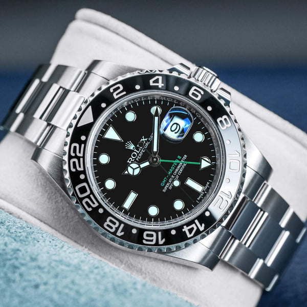 Front view of Rolex GMT-Master II 116710LN Green Arrow 40mm 2017 