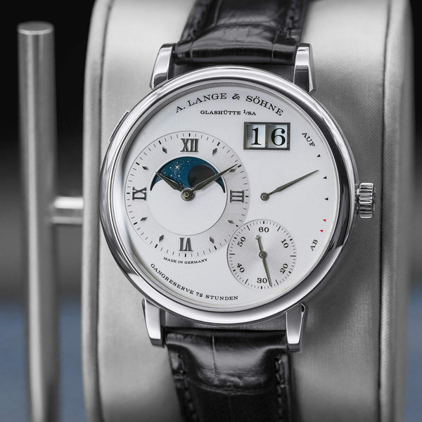 Slight angled view showing crown on A. Lange & Sohne Grand Lange 1 139.025 Platinum 