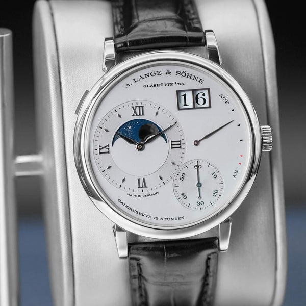 Slight angled view of A. Lange & Sohne Grand Lange 1 139.025 Platinum 