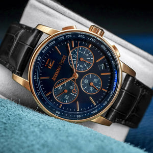 Front view of Audemars Piguet Code 11.59 Chronograph 26393OR Blue Dial