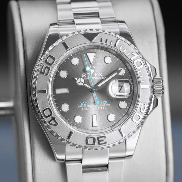 Slight angled view of Rolex Yacht-Master 116622 Rhodium Dial
