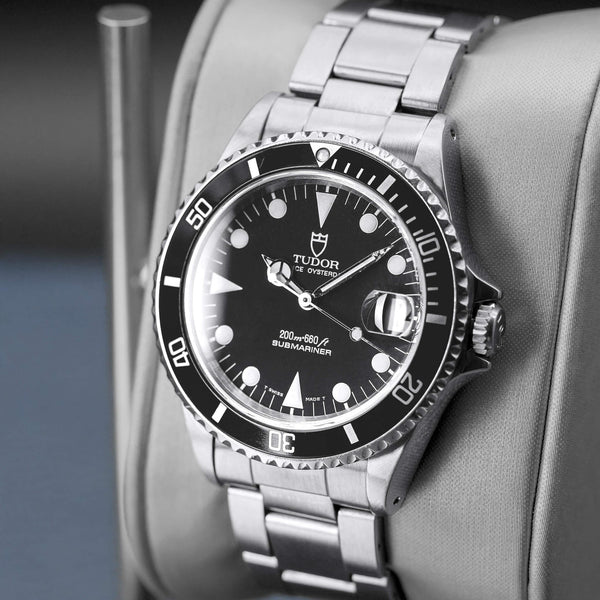 Close-up opposing view of Tudor Submariner 75090 Black Dial 