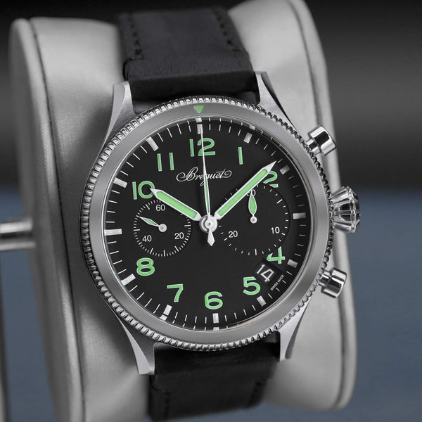 Slight angled view of Breguet Type XX Chronograph 2057ST Black Dial 