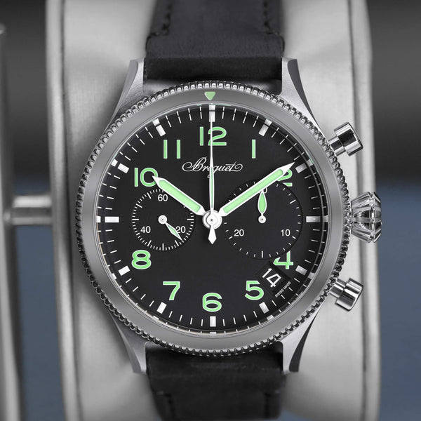 Central view of Breguet Type XX Chronograph 2057ST Black Dial 