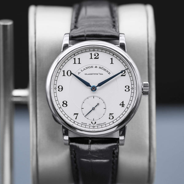 Slight angled view showing crown on A. Lange & Sohne 1815 235.049 Silver Dial