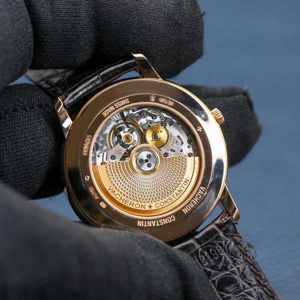 Caseback of Vacheron Constantin Patrimony 85180 Silver Dial showing movement