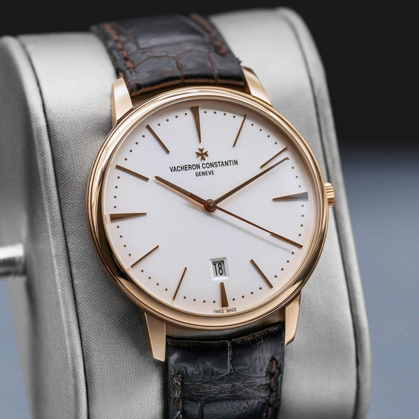 Close-up angled view of Vacheron Constantin Patrimony 85180 Silver Dial