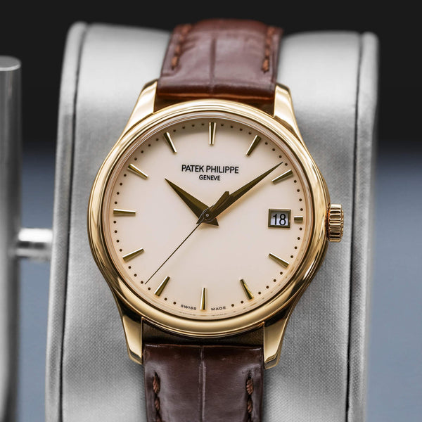 Slight angled view showing crown on 
Patek Philippe Calatrava 5227J Ivory Dial