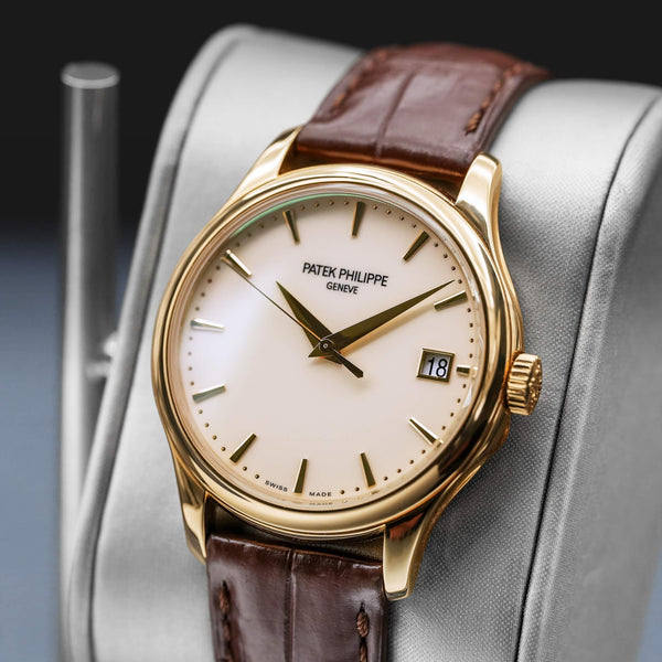 Angled opposing view with reflection of Patek Philippe Calatrava 5227J Ivory Dial 