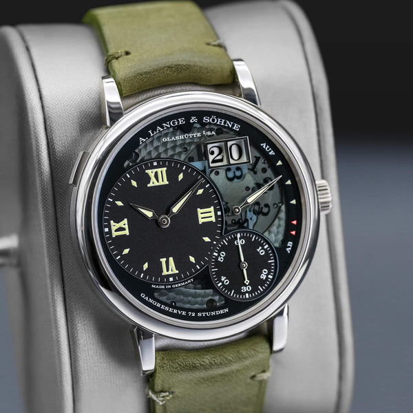 Close-up opposing view of A. Lange & Sohne Grand Lange 1 Lumen Platinum 117.035 