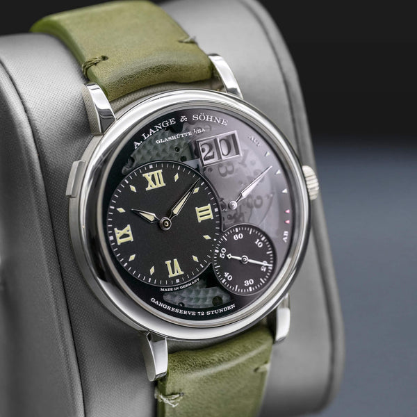 Angled opposing view with reflection of A. Lange & Sohne Grand Lange 1 Lumen Platinum 117.035