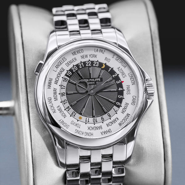 Slight angled view of Patek Philippe Complications World Time 5130/1G