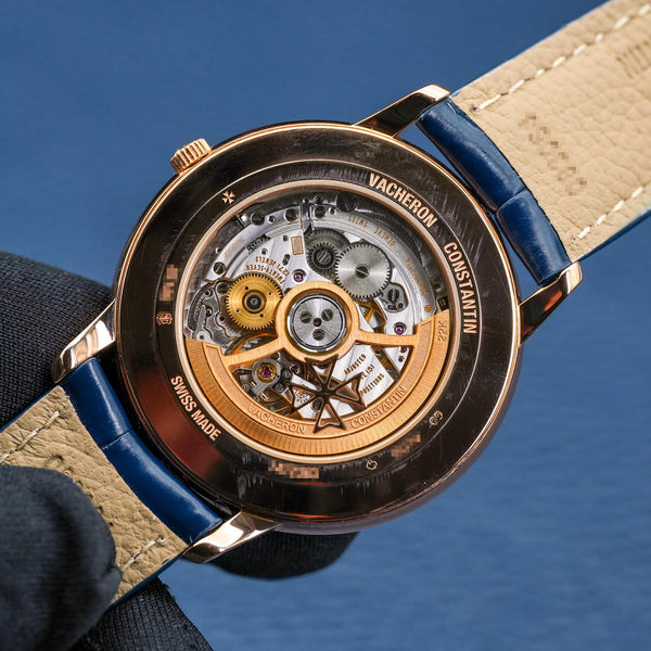 Caseback of Vacheron Constantin Patrimony 85180 Blue Dial showing movement
