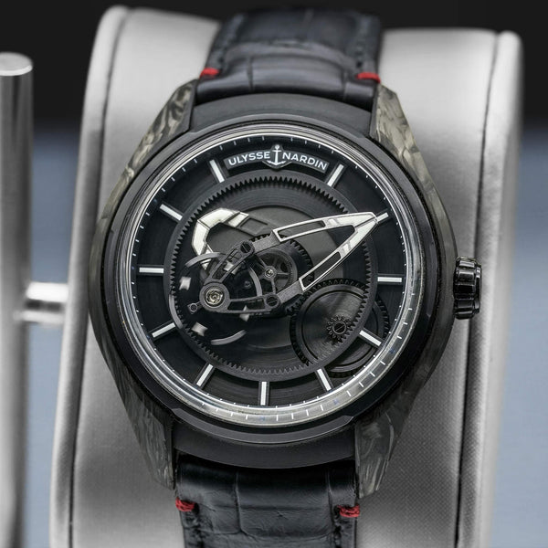 Slight angled view showing crown on Ulysse Nardin Freak X Carbon 2303-270/CARB