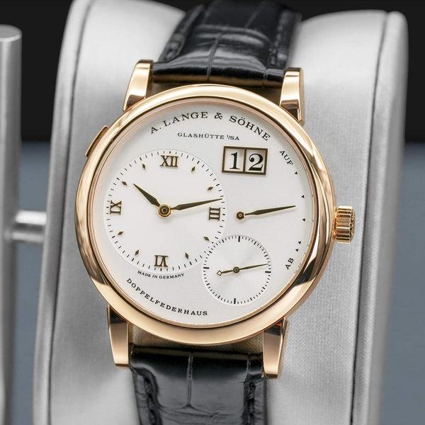 Slight angled view showing crown on A. Lange & Sohne Lange 1 191.032 Rose Gold