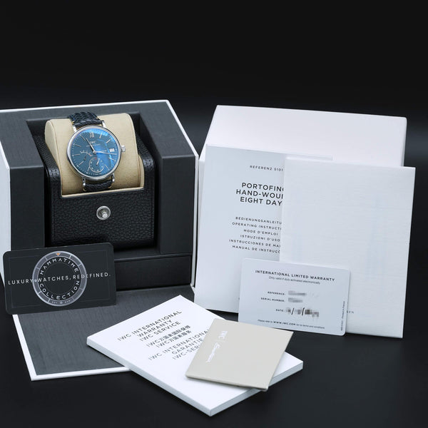 IWC Portofino Hand Wound 8 Days IW510106 Blue Dial 45mm 2019 Box & Papers
