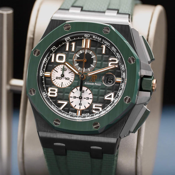 Close-up opposing view of Audemars Piguet Royal Oak Offshore Chronograph 26405CE