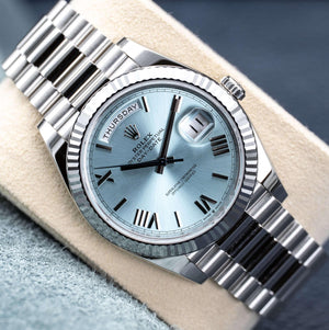 Rolex Day Date 228236 Platinum Blue Dial 40mm Box & Papers