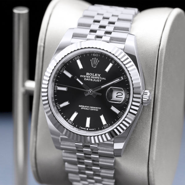 Close-up opposing view of Rolex Datejust 126334 Black Dial