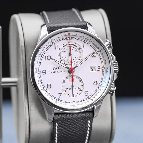 Angled view with reflection of IWC Portugieser Yacht Club Chronograph IW390211