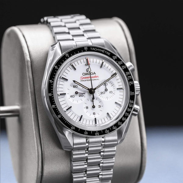 Angled view with reflection of Omega Speedmaster Professional Moonwatch "Sapphire Sandwich" 2026 