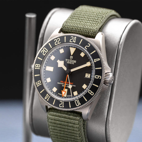 Angled opposing view with reflection of Tudor Pelagos FXD GMT M2542G267NU