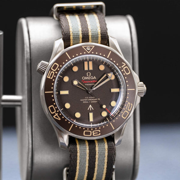 Slight angled view of Omega Seamaster Diver 300M No Time To Die 007 Edition