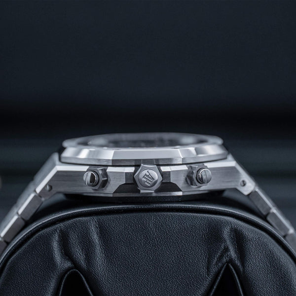 Opposite side view of  Audemars Piguet Royal Oak Chronograph 26240ST Blue Dial
