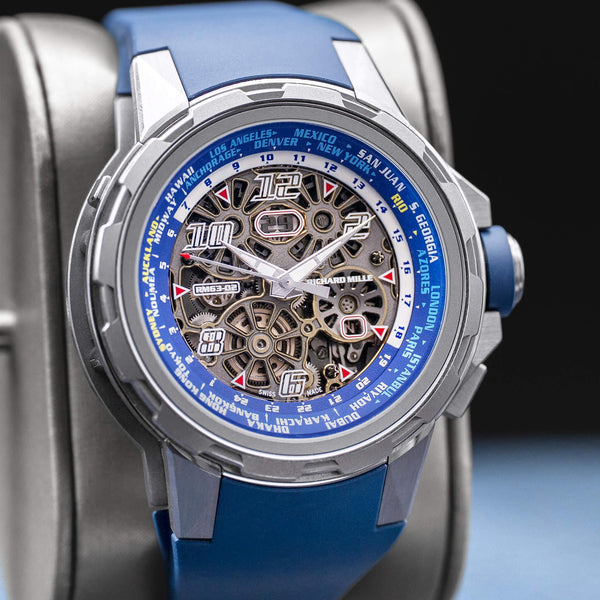 Close-up angled view of Richard Mille World Timer RM63-02 
