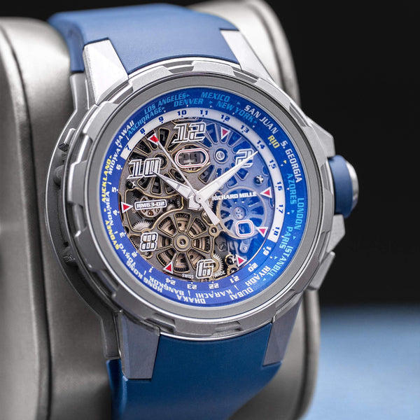 Angled view with reflection of Richard Mille World Timer RM63-02 