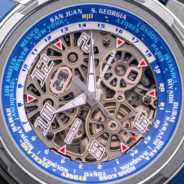 Angled macro view of Richard Mille World Timer RM63-02