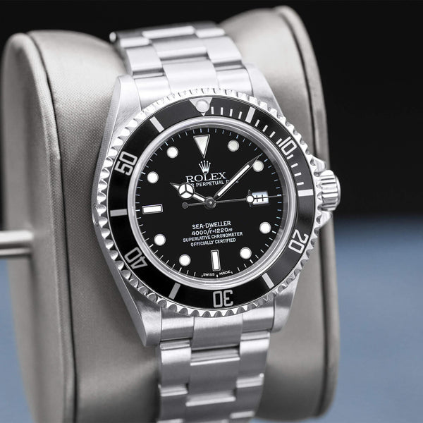 Close-up angled view of Rolex Sea-Dweller 16600 Black Dial 