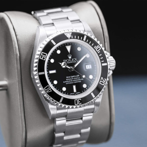 Angled view with reflection of Rolex Sea-Dweller 16600 Black Dial 
