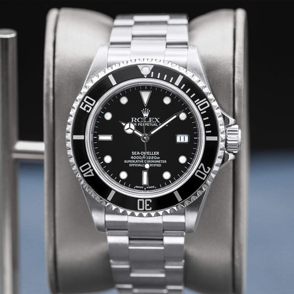 Slight angled view showing crown on Rolex Sea-Dweller 16600 Black Dial 