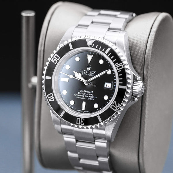 Angled opposing view with reflection of Rolex Sea-Dweller 16600 Black Dial 