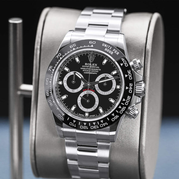 Close-up opposing view of Rolex Daytona 116500LN Black Dial