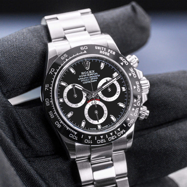 Front view of Rolex Daytona 116500LN Black Dial in gloved hand