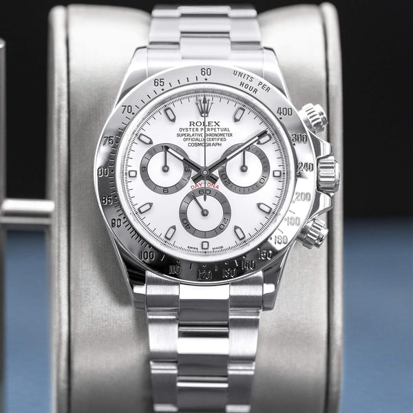 Central view of Rolex Cosmograph Daytona 116520 White Dial 