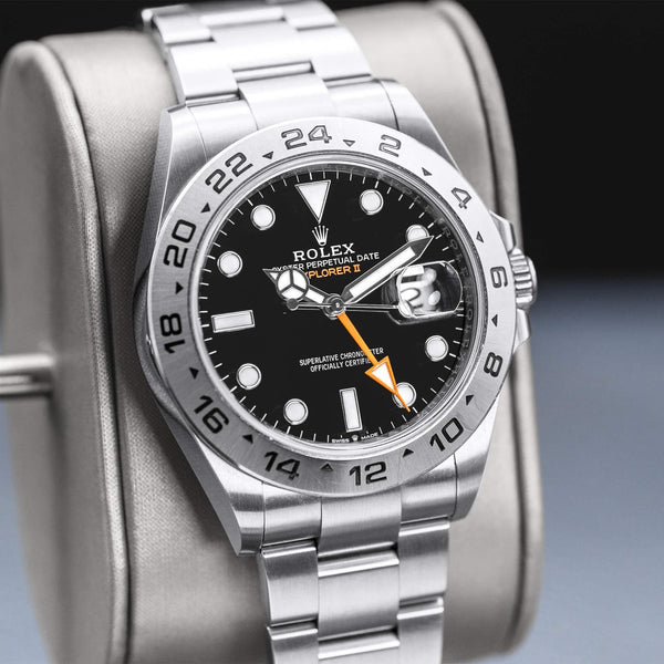 Close-up angled view of Rolex Explorer II 226570 Black Dial 2023 